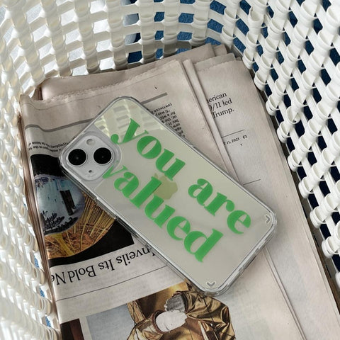 [Mademoment] Valued Green Lettering Design Glossy Mirror Phone Case