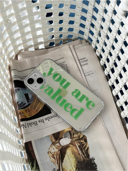 [Mademoment] Valued Green Lettering Design Glossy Mirror Phone Case