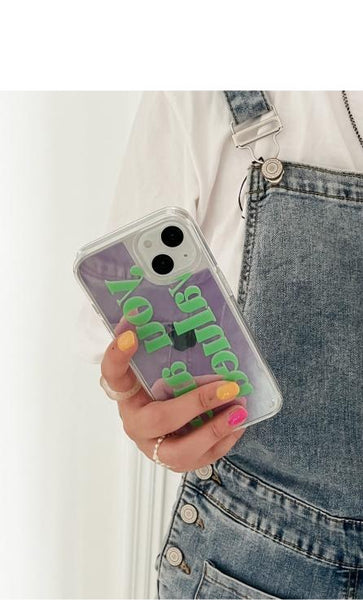 [Mademoment] Valued Green Lettering Design Glossy Mirror Phone Case