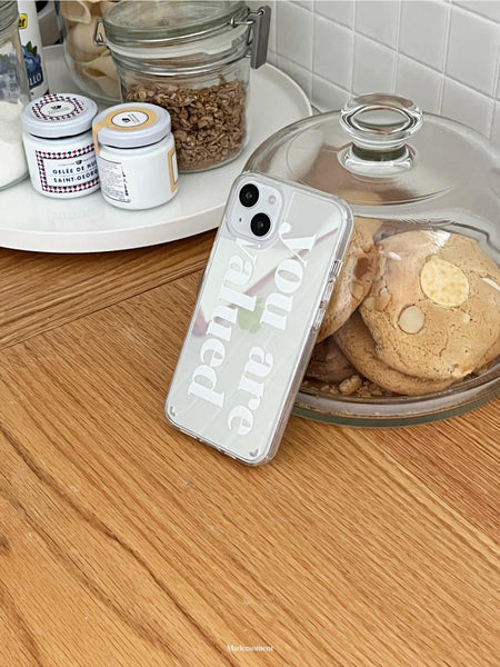 [Mademoment] Valued Green Lettering Design Glossy Mirror Phone Case