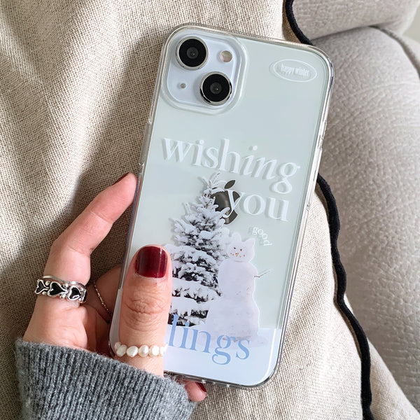 [Mademoment] Wish Snow Lettering Design Clear Phone Case (4 Types)