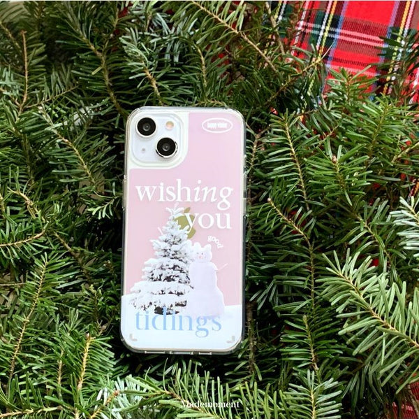 [Mademoment] Wish Snow Lettering Design Glossy Mirror Phone Case