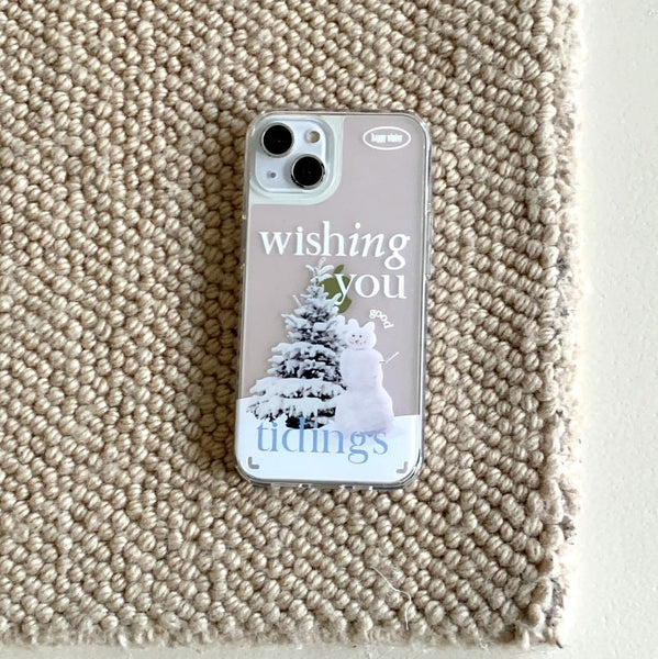 [Mademoment] Wish Snow Lettering Design Glossy Mirror Phone Case